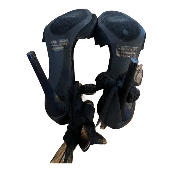 New Cape Robbin Stiletto Heels "Alza" SIZE 7.5 M Black with Black Lace Ribbon - Picture 6 of 6